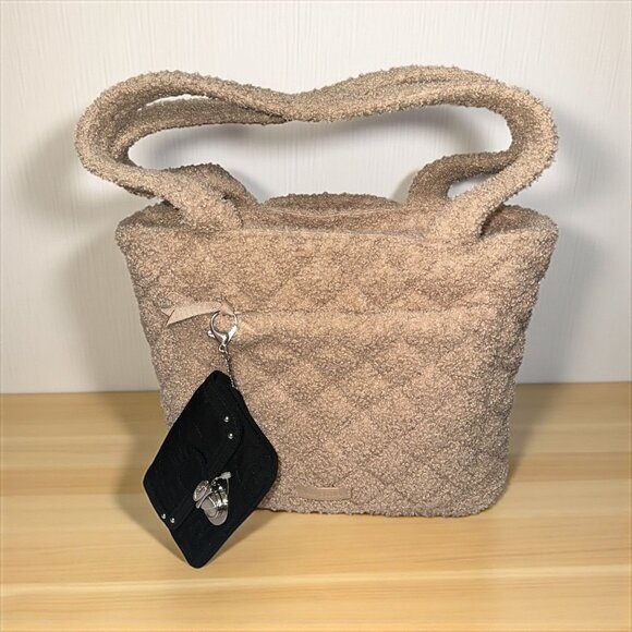 Vera Bradley Vera Tote Beige Ginger Snap Fleece Boucle Shoulder Bag + ID Wallet - Picture 4 of 14